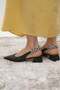 Sophie Black Color Open Back Stone Banded Women's Short Heeled Shoes - 2
