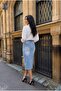 Women's Asymmetrical Cut Slit Jean Skirt - 5