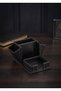 Black Leather Desktop Organizer - Desk Mat Set with Multi-Compartment Pen Holder and Cube Note Holder