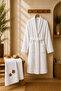 Newneva Cotton Embroidered Shawl Collar Bathrobe Hair Towel Set