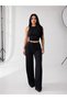 Women's Black Halter Seersucker Fabric Ribbed Double Pocket Top and Bottom Set - 4