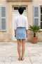 Slitless Plain Ice Blue High Waist Lycra Skirt - 5