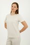 Women's Stone-Colored Short Sleeve Crew Neck Comfortable Fit Stretchy Knitted Top and Bottom Set - H6052 - 5