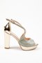 Women's Gold Face Stone Medium Heeled Evening Dress Bridal Engagement Shoes Seferi2045T - 2