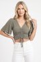 Women S V-Neck Smocked Short Sleeve Crop Blouse / with Different Color Options / Comfortable and Stylish Design - 4