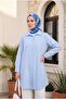 Oval Cut Long Shirt with Hidden Buttons - Baby Blue