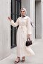 Baby Collar Half Buttoned Scalloped Dress -Beige - 3