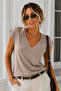 Women's Beige Viscose Front Back V-Neck T-Shirt Bat Sleeve Relaxed Blouse - 4