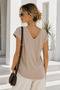 Women's Beige Viscose Front Back V-Neck T-Shirt Bat Sleeve Relaxed Blouse - 5