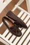 Genuine Leather Women's Adeen Bitter Brown Pompom Handmade Ballerinas - 3