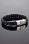 Black Braided Leather Stainless Steel Clip Men's Bracelet M065A