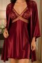 Women's Burgundy Satin Lace Nightgown and Robe 2-Piece Set Dowry Gift - Stylish & Comfortable Home Wear - 3