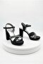Women's Black 3 Stripe Stone Detailed Platform Heeled Shoes Nk3106
