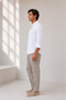 White 100% Pure Linen Fabric Regular Fit Comfortable Flowing Long Sleeve Shirt - 4