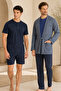 طقم بيجامة رجالي من القطن الممشط بنسبة 100% مكون من 5 قطع - طقم بيجامة صيفي وشتوي