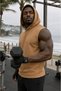 Men's Tan Hooded Athlete Cotton Sleeveless Sports T-Shirt - 3