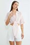 Striped Jacquard Tie Crop Shirt - 2
