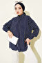 Women's Striped Oversize Shirt 1346 - Navy Blue