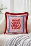 Good Vibes Great Love Written Striped and Framed Retro Design Fringe-Tassel Throw Pillow Cover