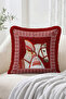 Patterned Fringed-Tasseled Throw Pillow Cover with Horse and Woman in Traditional Outfits on Red Background - 2