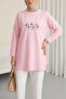Daisy Embroidered Round Neck Combed Cotton Tunic - Pink - 5