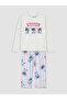 Lcw Kids Ekru Stitch Printed Girl's Pajama Set - 2