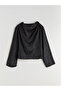 Lcwaikiki Classic Black Draped Collar Satin Blouse - 3