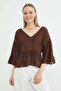Textured V-Neck Casual Blouse