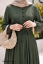 Ribbed Buttoned Khaki Dress - 3
