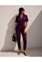 Imported Crepe Fabric Jumpsuit with Zipper Pocket 582020 Mürdüm - 3