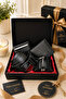 Gift Set Men's Black Leather Belt Wallet Card Holder Prayer Beads 1 Piece Bracelet