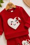 Baby girl heart applique ribbed 2-piece bottom top set seasonal tracksuit set 6-12-18 months old - 3