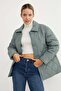 Water Wave Patterned Quilted Oversized Buttoned Coat - 2