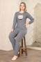 Cat Embroidered Crew Neck Long Sleeve Pajama Set - 2