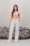 Stone Gray Cargo Pocket Lycra High Waist Wide Leg Trousers - 5