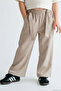 Girl's Pants with Tie Detail, Comfortable Cut, Pockets, 4-8 Years, Stone
