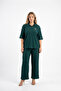 Black Brooched Collared Shirt - Stylish Trouser Suit Wrinkled Fabric