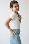 Girl's T-Shirt with Pearl Embroidery and Butterfly Emblem, Ages 9-14, Ecru - 4