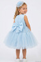 Girl's Evening Dress with Floral Accessories, Bow on the Back, Pearl Detail, 1-5 Years Old, Light Blue - 2