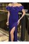 Katre Collar Ruffled Slit Evening Dress 582834 Purple - 3