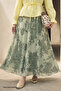Shadow Flower Pattern Chiffon Satin Skirt Mint Green