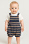 Baby 2-Piece Salopet Set 100% Cotton Summer Short Sleeve T-Shirt Striped Girls Boys - Blue