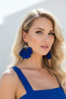 Women's Silver Color Hoop Dangle Earrings – Blue Fabric Pearl Design - 2