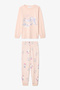 Girls' Meowdy Cat Patterned Cotton 2-Piece Long Sleeve Pajamas Set - 2