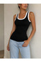 Women's Contrast Piping Detailed U-Neck Crop Tank Top Blouse