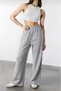 Women's Gray-Navy Blue 2-Piece Wide Leg Pocketless Ribbed Stripe Detailed Summer Sweatpants - 3