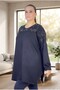 Embroidered on the Shoulders, Crewneck with Slits, Long, Loose-Fitted Viscose Fabric Extra Large Size Bluz - 2
