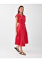 Red Double-Breasted Collar Belt Detailed Midi Poplin Dress - 3