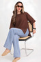 Brown Oversize Double Sleeve Long T-Shirt with Side Slits |   Cotton Basic Crew Neck Single Jersey Fabric Casual Comfortable T-Shirt |   Standard Size All Season - 3