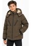 Boy/Girl's Brown Coat with Cross-Zipper Model, Detachable Hood, and Plush Lining Inside